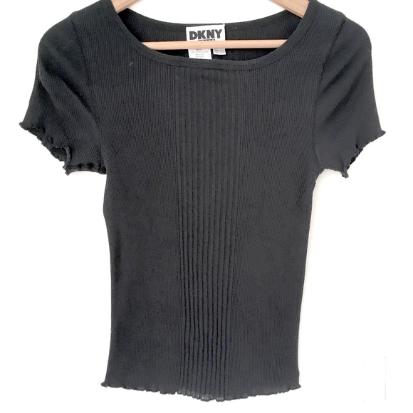 DKNY Tops - DKNY Ribbed Black Stretch T shirt  Rolled Hem